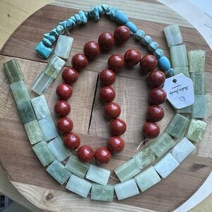 Lapidary Stone Beads 4 Strand Lot Nephrite Jade Fossil Red Coral Blue Turquoise